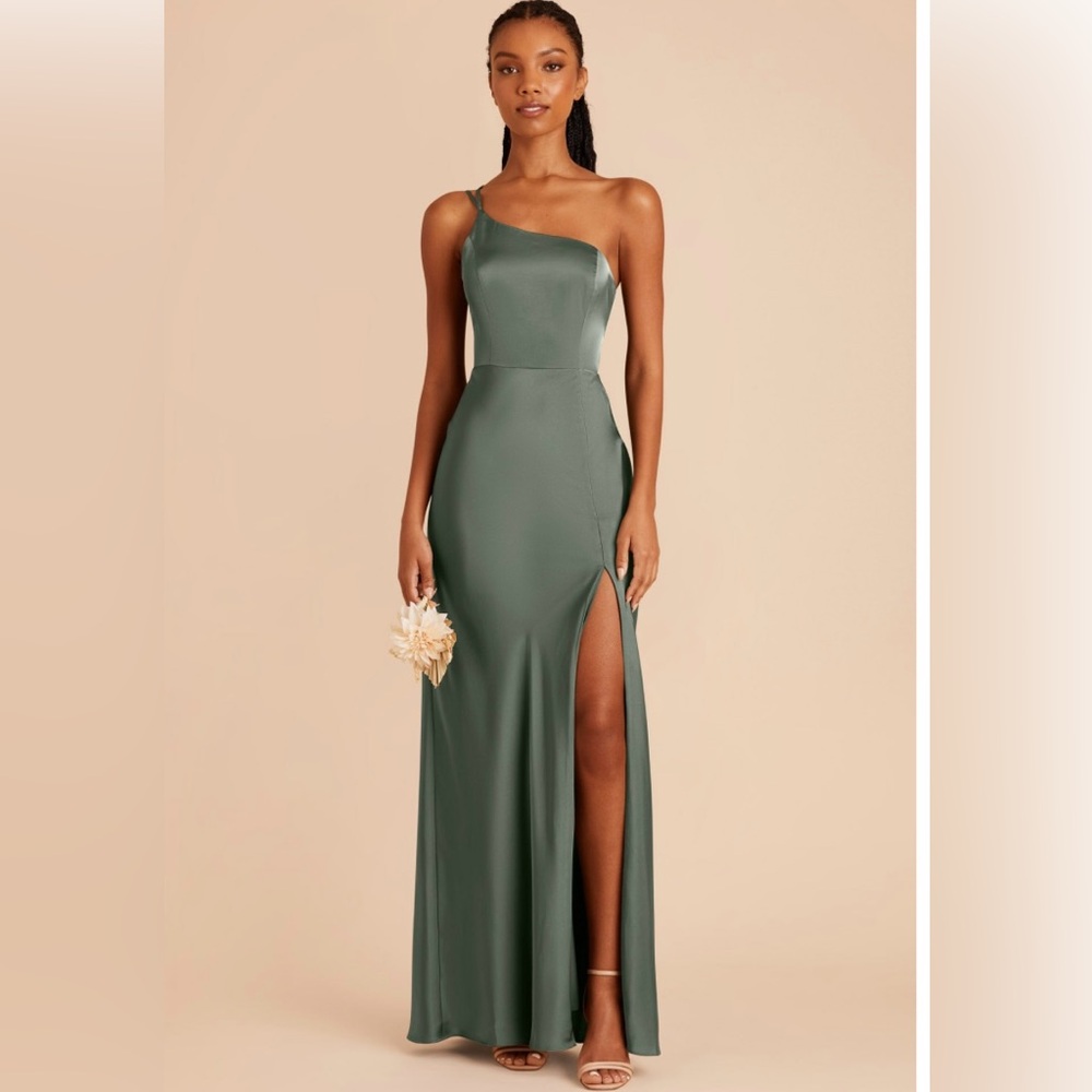 Birdy Grey Kenzie One-Shoulder eucalyptus matte satin gown